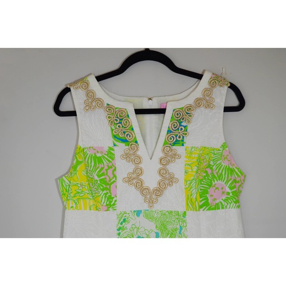 Lilly Pulitzer green and white lion patchwork dress size 8 - Picture 4 of 5
